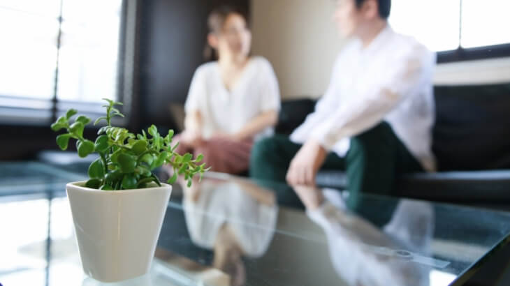 観葉植物と男女