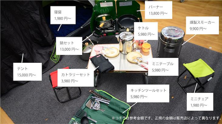 キャンプ用品一式を中古で購入した場合の参考金額